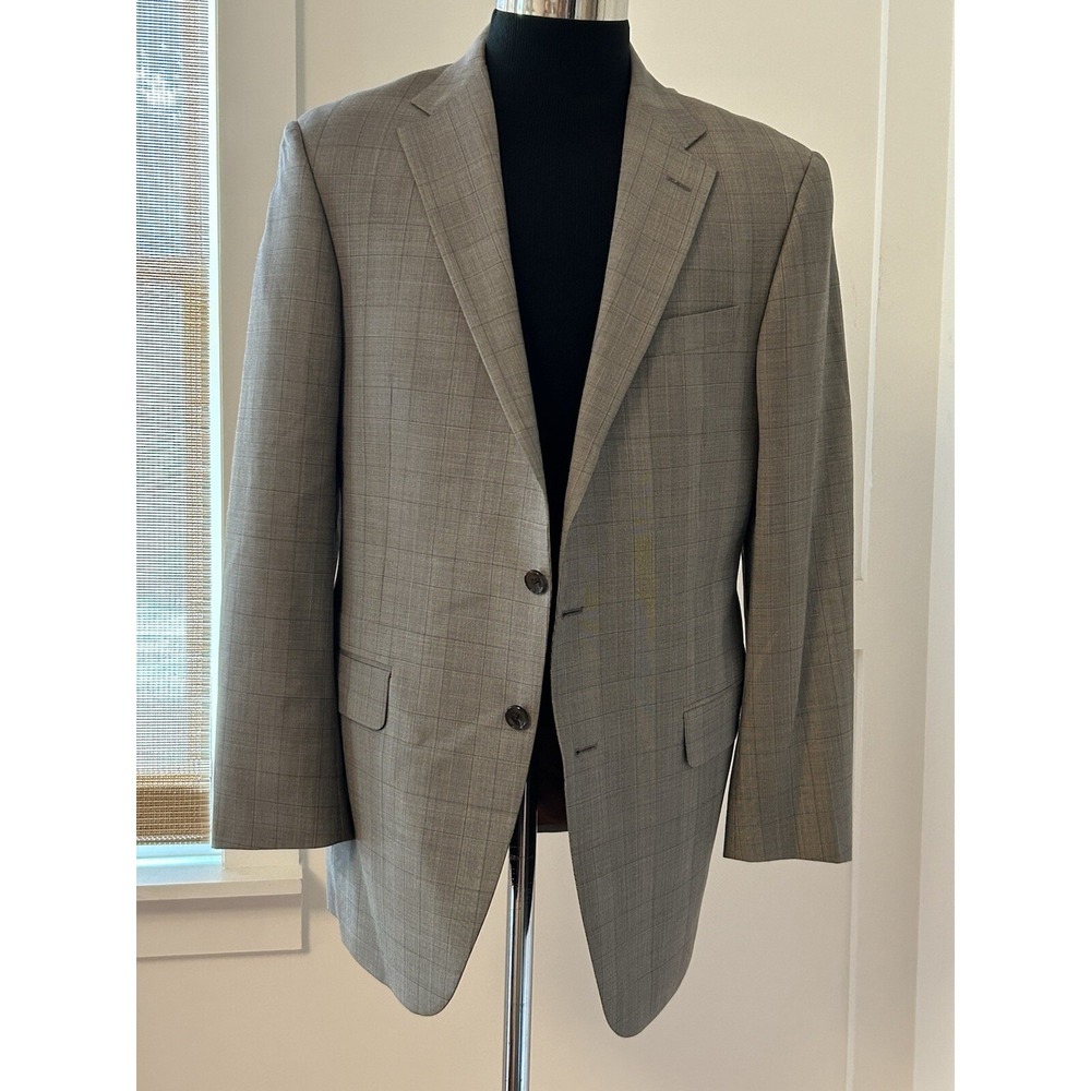 VTG Hickey Freeman 42L Worsted Wool Gray Shadow Plaid USA Sports Coat